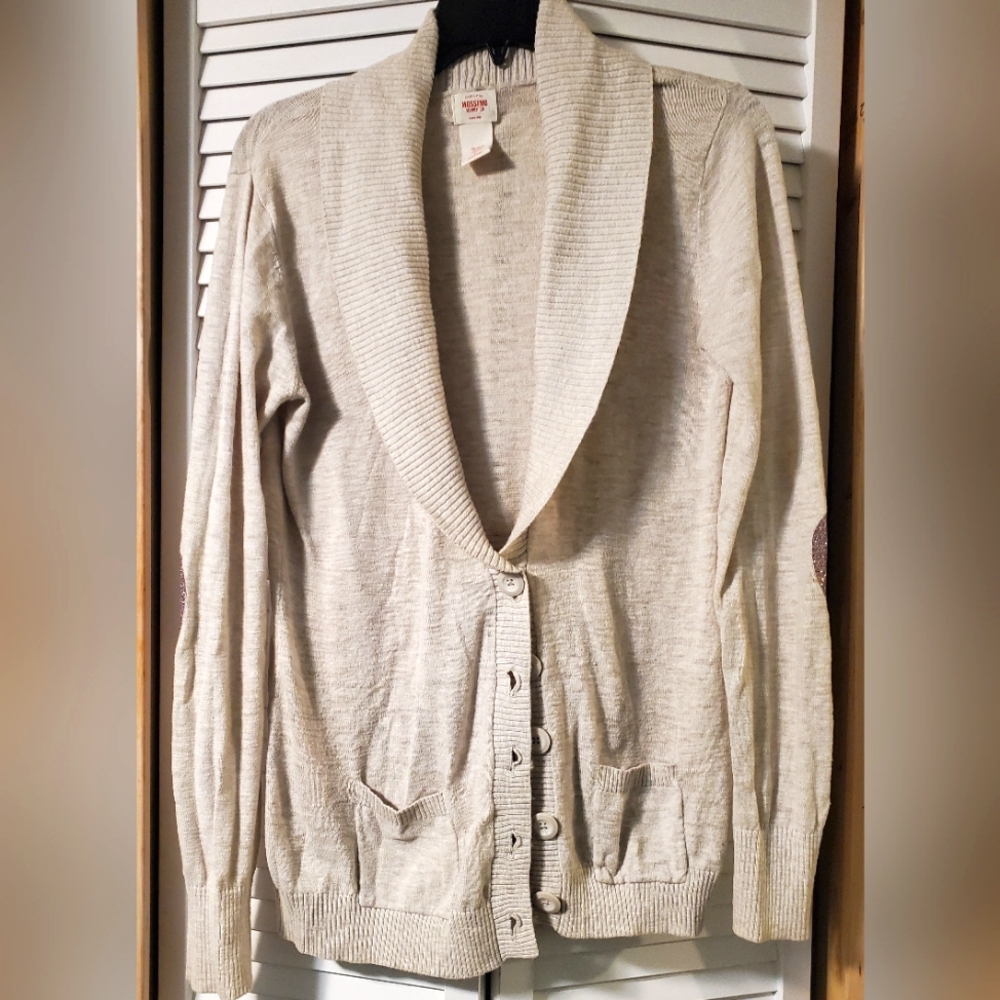 Mossimo Glitter Heart Elbow Patch Cardigan Sz L